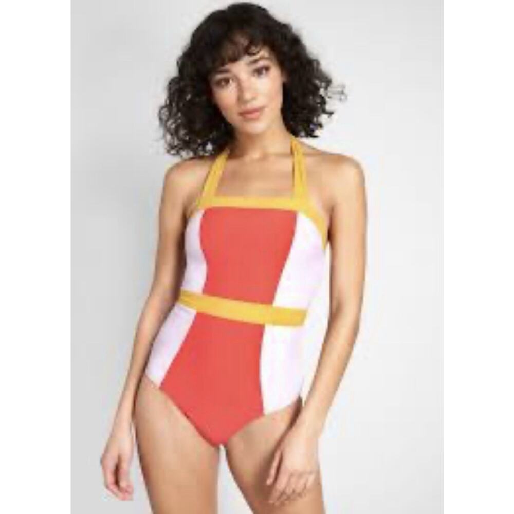 ModCloth Mud Cloth Color Block One Piece Swimsuit Geometric Retro Womens Size XL